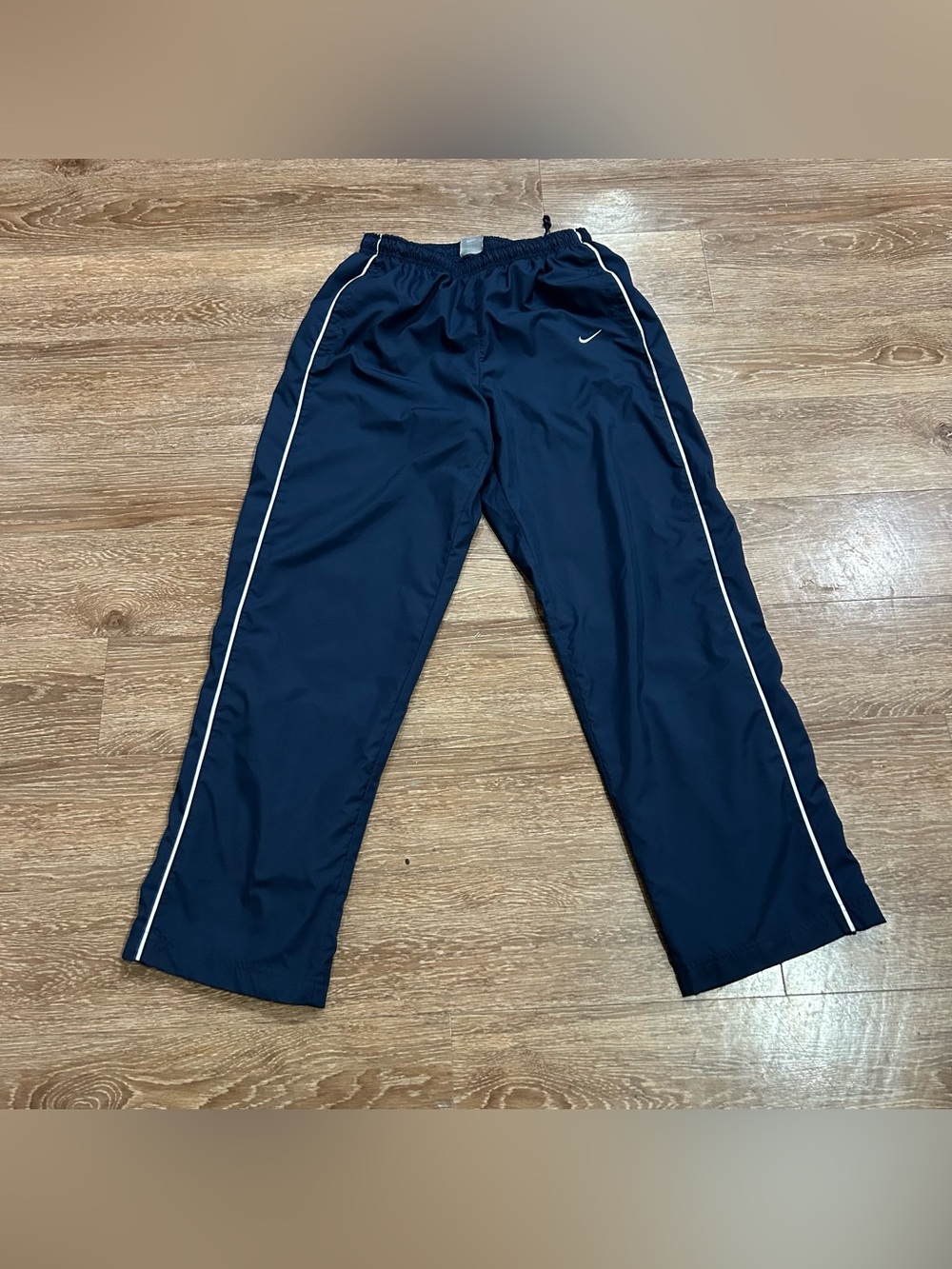 Nike Y2K Track Pants Mens M Navy Blue White Piping Drawstring Nylon Athletic